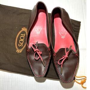 Tod's Women's Gommino Brown pink Leather driving Loafers Size 36.5 w dustbag